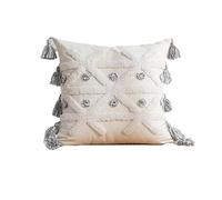 Housse de coussin géométrique touffetée à pompons gris et décoratif pour canapé et chambre à coucher (30 x 50 cm, 1 pièce), élégant coussin brodé