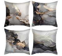 Housse de Coussin Gris 45 x 45 cm Or Noir Abstrait Art Moderne 4 Pices Odipie
