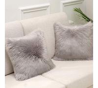 Housse de Coussin Gris Fausse Fourrure Deluxe Décoratif Canapé Chambre Lit Super Doux Peluche Mongolie Taie d'oreiller la Tente de Siège de Voiture de Sofa 45X45cm Lot de 2