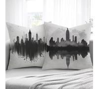 Housse de Coussin Gris Housse Coussin Exterieur Ville, Taie d'oreiller 40x80cm Protege Oreiller Lot de 2 Tissu Velours Doux Lavable avec Fermeture éclair Invisible Pour Salon Chambre Décoration R1-35