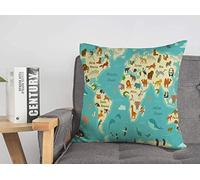 Housse de Coussin Happy Reptiles World Continent Asia Lion Kid Map Planet Cute Nature Ocean Graphic Mammal Design Housses de Coussin Confortables 45,7 x 45,7 cm pour lit, Voiture, Salon