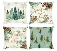 Housse de Coussin Hiver Pin Arbre 45 x 45 cm Polyester Lin Flocon de Neige Décoratif Taie d'oreiller pour Canapé Salon Chambre