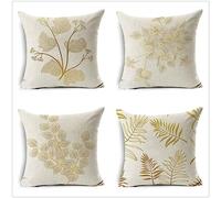 Housse de Coussin, Housse Coussin 35x35cm, Lot de 4 Housses de Coussin Feuille d'or Taie d'oreiller Double Face Impression Décoratif Canapé Housses de Coussin pour Voiture Home Décoratif
