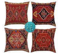 Housse de Coussin Imperméable 35x35 cm Coussin Exterieur Impermeable en Lin Housse Coussin rouge géométrie Coussin Decoratif pour Salon Chambre Cour Exterieur Jardin Voiture Maison Deco Automne