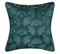 Housse de coussin imprimée ""Feel"" - velours - bleu canard et doré - 40x40 cm - Bleu canard - Atmosphera createur d'interieur