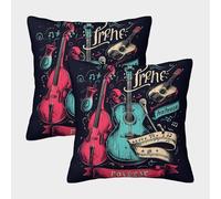 Housse De Coussin Instruments de Musique Taies d'oreiller De Canapé Coussin Décoratif Style Art rupestre vintageMotif,adapté Décoratives pour De Balcon 50x50cm Paquet De 2