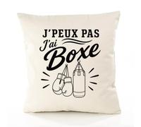 Housse de Coussin J’peux pas j’ai Boxe J'peux pas minimaliste | Coton Canvas Fairtrade 305 g/m² Zip Invisible Taille 4040 cm | Déco Canapé Salon Chambre | Cadeau Crémaillère Anniversaire Noël