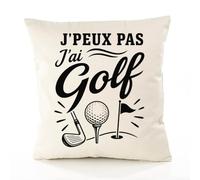 Housse de Coussin J’peux pas j’ai Golf J'peux pas minimaliste | Coton Canvas Fairtrade 305 g/m² Zip Invisible Taille 4040 cm | Déco Canapé Salon Chambre | Cadeau Crémaillère Anniversaire Noël