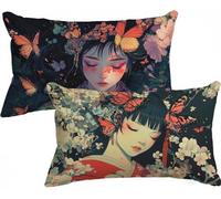 Housse de Coussin Japon Housse Coussin Exterieur Velour Femmes Taie Oreiller 60x80 Lot de 2 Double Face Impression Fermeture Eclair Caché pour Jardin Decoration Chambre Salon, Cadeau Femme, Model132