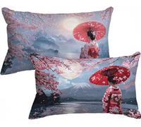 Housse de Coussin Japon Housse Coussin Fleurs de cerisier Taie Oreiller 40x80 Lot de 2, Lin Protege Oreiller Double Face Impression avec Fermeture Eclair Caché pour Decoration Chambre Salon, Model271