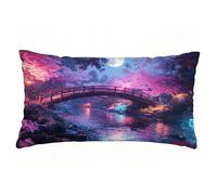 Housse de Coussin Japon Taie d'oreiller 40x50 cm Lot de 1 en Lin Coussin Decoratif Impression Double Face avec Fermeture éclair Invisible Taie Oreiller, Decoration Maison, Fleurs de Cerisier T9-557