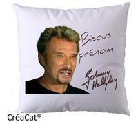 HOUSSE DE COUSSIN JOHNNY HALLYDAY Chien Chat ect - Cadeau - Personnalisable avec prénom et photo