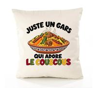 Housse de Coussin Juste un gars qui adore le couscous | Coton Canvas Fairtrade 305 g/m² Zip Invisible Taille 50×50 cm | Déco Canapé Salon Chambre | Cadeau Gourmand Crémaillère Anniversaire Noël