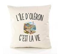 Housse de Coussin L’Île d’Oléron c’est la vie | Coton Canvas Fairtrade 305 g/m² Zip Invisible Taille 50×50 cm | Déco Canapé Salon Chambre | Cadeau Oléronais Oléronaise Crémaillère Anniversaire Noël