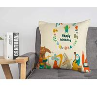 Housse de Coussin Lapin Anniversaire Animaux Mignons féliciter Jouer des Instruments de la forêt Cupcake Cadre Musical de la Faune Housses de Coussin Confortables 45,7 x 45,7 cm pour lit Voiture sal