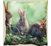 Housse de coussin Lapins de Pâques dans l'herbe Couleur verte