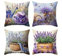 Housse de Coussin Lavande romantique 45x45 cm Lot de 4 Decoration Canapé Paysage violet Housses de Coussins en Velours Modernes Decoratif Carrées Taie d'oreiller pour Chambre,canapé,Chaise,Lit,Jardin