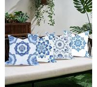 Housse de Coussin Lin Bleu 45×45 cm Lot de 4, Housses Décoratives Douces avec Fermeture Éclair Invisible, Taie Coussin Moderne pour Canapé Salon Chambre, Décoration Maison Élégante, Bohème 9 C0K99