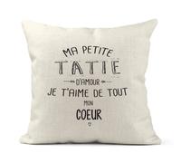Housse de Coussin - Lin - Décoration - imprimé Ma Petite Tatie Je t'aime de Tout Mon Coeur - COUSL55 - France