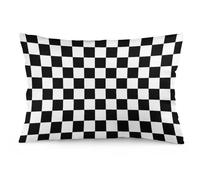Housse de coussin lombaire à carreaux pour grand lit, motif échiquier de course automobile, sport - Housses de coussin décoratives standard avec fermeture éclair, noir et blanc, 50,8 x 76,2 cm