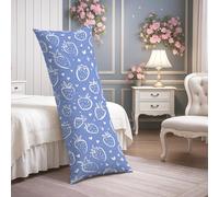Housse de coussin lombaire à imprimé fraise, housse de coussin lombaire décorative de style rustique avec fermeture éclair, longue taie d'oreiller d'été pour lit, canapé, 50,8 x 137,2 cm, bleu