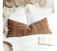 Housse de coussin lombaire BlissBlush marron style bohème 14 x 36 cm, décorative, longue, pour lit, style ferme, tissée et texturée, pour canapé