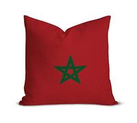 Housse de coussin lombaire carrée en coton et lin avec fermeture éclair dissimulée - Motif drapeau du Maroc - 35,6 x 35,6 cm