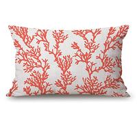 Housse de coussin lombaire en coton et lin motif tropical avec coraux pour canapé, décoration d'intérieur, 30,5 x 50,8 cm