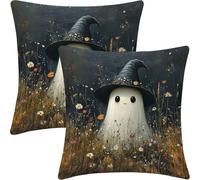 Housse de Coussin Lot de 2, 35x35cm, Taie d'oreiller en Velvet Douce, Cushion Covers Double Face pour Canapé, Bed Pillow Cover, Coussin Decorative Salon, Cadeaux Femmes, Fleurs FantôMes, CZ5J-898