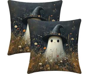 Housse de Coussin Lot de 2, 35x35cm, Taie d'oreiller en Velvet Douce, Cushion Covers Double Face pour Canapé, Bed Pillow Cover, Coussin Decorative Salon, Cadeaux Femmes, Fleurs FantôMes, CZ5J-898