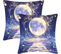 Housse de Coussin Lot de 2, 45x45cm, Taie d'oreiller en Velvet Douce, Cushion Covers Double Face pour Canapé, Bed Pillow Cover, Coussin Decorative Salon, Cadeaux Femmes, Lune RêVe, CZ5J-916