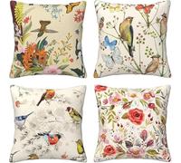 Housse de Coussin Lot de 4 30x30cm Taie d'oreiller Lavable en Lin Housse Décoratif, Taie d'oreiller décorative Art, Housse Coussin pour Canapé Maison Salon Chambre Décor Fleurs et oiseaux rétro SD1672