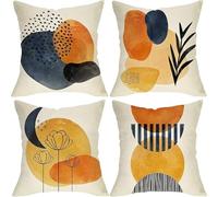 Housse de Coussin Lot de 4 40x40cm Taie d'oreiller Lavable en Lin Housse Décoratif, Taie d'oreiller décorative Art, Housse Coussin pour Canapé Maison Salon Chambre Décor Abstrait jaune et bleu SD3314