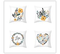 Housse de coussin Lot de 4 45x45cm Carré Lin de Coton Double Face Taie d'oreiller Fermeture Glissière Invisible 18x18inch Décor pour Canapé Maison Salon Chambre Voiture(Petites Fleurs Fraîches)