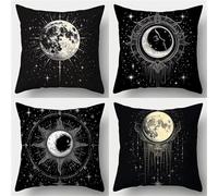Housse de Coussin Lot de 4 Lune 50x50cm Taie d'oreiller Lavable en Velours Housse Décoratif, Taie d'oreiller décorative Art, Housse Coussin pour Canapé Maison Salon Chambre Décoration Sv15272