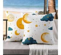 Housse de Coussin Lune Taie Oreiller 50x50 Lot de 2 Dessin animé Protege Oreiller Lin Coussin Decoratif Taies D'oreillers avec Fermeture Éclair Invisible, Decoration Chambre, Decoration Salon k-835