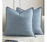 Housse de coussin - MANDIOO - Lot 2 - 40x40 cm - Effet lin tissé - Bleu