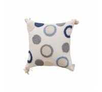 Housse de coussin moderne à pois bleus avec pompons pour chaise, canapé, chambre à coucher, salon, décoration d'intérieur, 45,7 x 45,7 cm, bleu