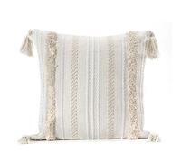 Housse de Coussin Moderne, Coussins Décoratifs,Taie d'oreiller Simple Touffeté à Pompons Tricotés, Décoratif pour Canapé et Lit, Beige, en Coton, 45cm x 45cm