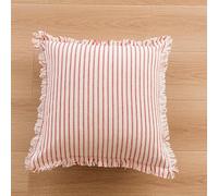 Housse de coussin moderne en chenille à rayures avec franges - 45 x 45 cm - Carré décoratif - Fermeture éclair dissimulée - Utilisation intérieure (rouge)