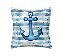 Housse de coussin motif ancre bleue - 40 x 40 cm - Pour canapé, lit - Lavable - Décoration avec fermeture éclair invisible