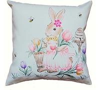 Housse de coussin Motif imprimé Lapin de Pâques Printemps Pâques Décoration 40 x 40 cm Housse de coussin