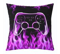 Housse de coussin motif manette de jeu pour filles, garçons, adolescents - Motif flamme violette 3D - Décoration moderne et cool - Pour salon, canapé, lit - 61 x 61 cm