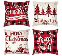 Housse de Coussin Noel 45x45 Lot de 4 Housse Coussin Noël Lin Décoratif Taie d'oreiller pour Decoration Noel Canapé Salon Chambre Chaise Lit Jardin Bureau Nël Decoration Intérieur A