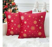 Housse de Coussin Noël 50x50 Lot de 2 Rouge Taie d'oreiller Noël Housse Coussin de Flocon de Neige Velours Doux Canapé Taie d'oreiller pour Maison Salon Chambre Lit Décoration D'intérieur