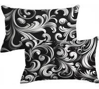 Housse de Coussin Noir Housse Coussin Abstrait Taie Oreiller 50x80 Lot de 2, Lin Protege Oreiller Double Face Impression avec Fermeture Eclair Caché pour Patio Jardin Decoration Chambre Salon,Model607