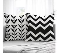 Housse de Coussin Noir Housse Coussin Exterieur Bande, Taie d'oreiller 40x80cm Protege Oreiller Lot de 2 Tissu Velours Doux Lavable avec Fermeture éclair Invisible Pour Salon Chambre Décoration R1-794