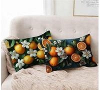 Housse de Coussin Orange Taie d'oreiller 50x80 Lot de 2, Taie Oreiller Fruit Coussin Rectangulaire Impermeable Design avec Fermeture Éclair Invisible pour Decoration Maison Chambre -lsy25012LG