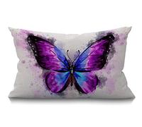 Housse de coussin papillon 30x50 cm,Aquarelle Animal Oiseau Magique Papillons Fantaisie Taie d'oreiller Rectangle Décoration Maison Coton Lin Throw Taie d'oreiller pour Lit Canapé Violet Noir 30x50 cm