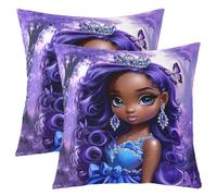 Housse De Coussin Papillons Princesses Violets Magiques Noirs Américains Africains Lot De 2 Imprimé Taie Oreiller D'Extérieur pour Chaise Canapé Ferme